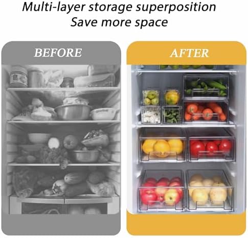 bealy 2 Pack Stackable Clear Drawer Organizer, Large Pull Out Fridge Organizers - Image 5