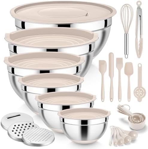 E-far 25PCS Mixing Bowls with Lid Set, Stainless Steel Nesting Prep Bowls with by E-far