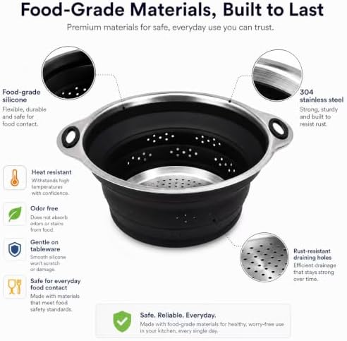Mejoncb Collapsible Colander – Platinum Silicone Strainer - Image 2