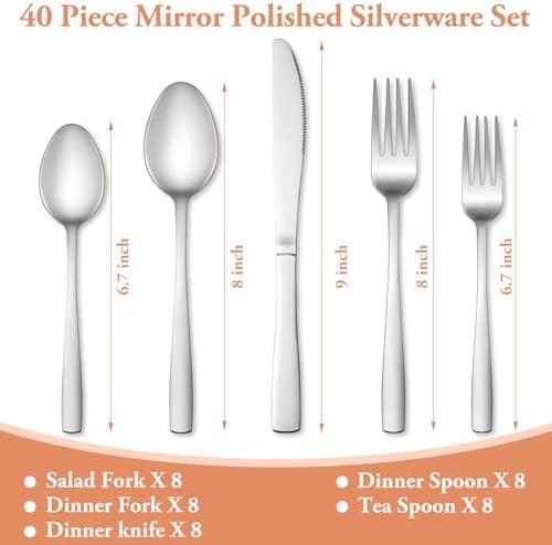 40 Pcs Silverware Set, Stainless Steel Flatware Set - Image 2