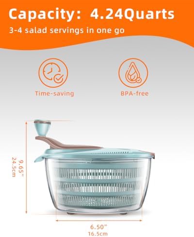 Brigii Salad Spinner, 4.24 Quart Lettuce Spinner, Vegetable Spinner - Image 5