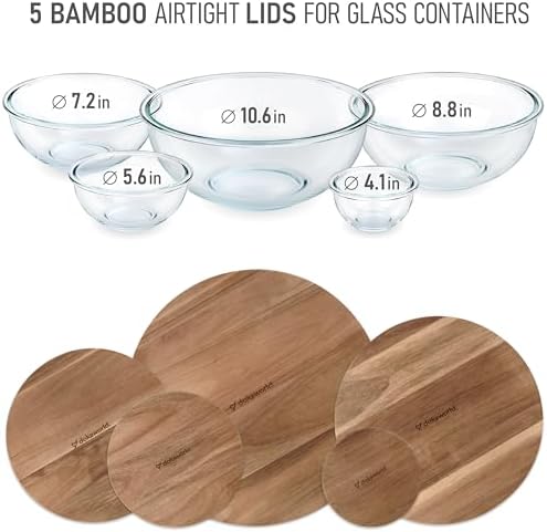 Glass Mixing Bowls Acacia Lids - Image 2
