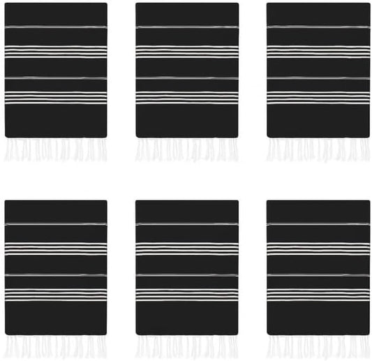 HAVLULAND Turkish Beach Towel, Oversized Bath Towels, Sand Free Quick Dry Absorbent Lightweight Pool Travel Camping Blanket Bulk Set (Black, 6 Pack)