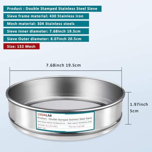 7.9" 304 Stainless Steel Lab Sieve, 132 Mesh Screen Sifter - Image 2