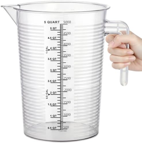 5000 ml Measuring Cup with Easy-Read Guide Stripes, 1 Gallon Plastic Pitcher by Harhana