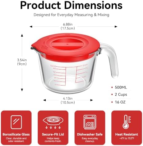 Glass Measuring Cups with Lids, 2 Cup （500ML） - Image 3