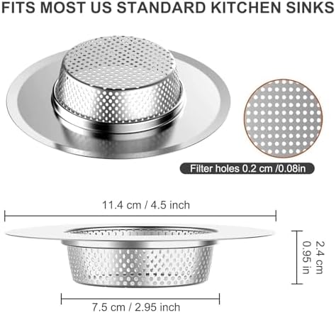 3pcs Heavy Duty Stainless Steel Slop Basket Filter Trap, 4.5" Top / 2.95" Mesh - Image 2