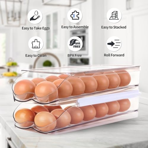 RoskDeewat Egg Holder for Fridge, Automatic Rolling Egg Container -2 Tier - Image 6