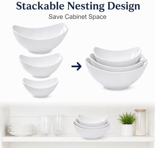 Porcelain Mixing Bowls with Handles, 3 Piece Nesting Bowl Set - Image 5