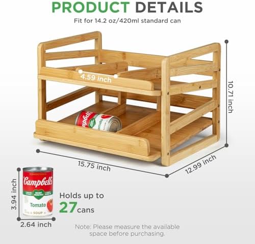 2 Tier Bamboo Rolling Can Rack Organizer - Image 2