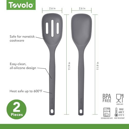 Tovolo Elements Silicone Spoon Set of 2 Mixing and Slotted Spoon Bundle - Image 5