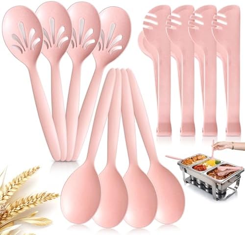 Reusable Plastic Serving Utensils Set of 12, Wheat straw Large Serving set 10" by RayPard