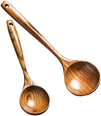 2 Large Wooden Ladle Deep Serving Spoons by Renawe