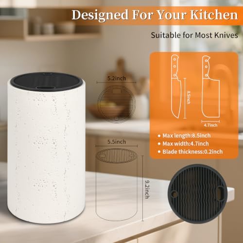 Knife Block Without Knives, Travertine Stone Look Cream, Round Universal Knife - Image 6