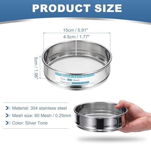 PATIKIL 60 Mesh Lab Sieve, 5.9" Diameter Sifting Screen 304 Stainless Steel - Image 2