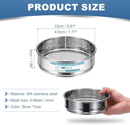 PATIKIL 5 Mesh Lab Sieve, 5.9" Diameter Sifting Screen 304 Stainless Steel Wire - Image 2