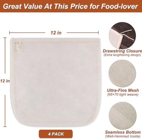 4 Pcs 12"x12" Nut Milk Bag - Image 2
