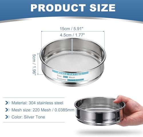 PATIKIL 220 Mesh Lab Sieve, 5.9" Diameter Sifting Screen 304 Stainless Steel - Image 2
