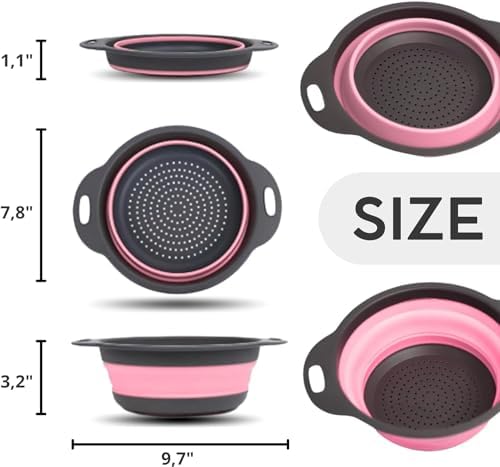 Pink Round Silicone Collapsible Colander – Small Silicone Round Kitchen - Image 2