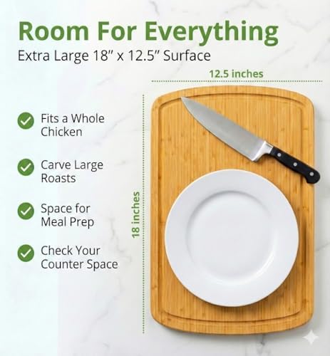 INDESTRUCTIBLE 18 Inch Extra Large Bamboo Cutting Board - Image 3