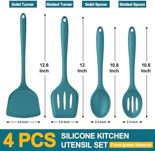 P&P CHEF Blue Kitchen Utensil Set, 4 Pieces Silicone Cooking Utensils - Image 2
