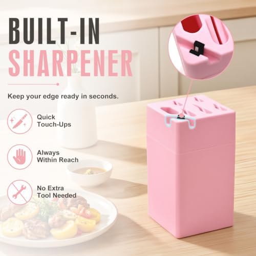 Pink Knife Set, 7-Piece Kitchen Knife Block Set, Kitchen Knife Set - Image 3