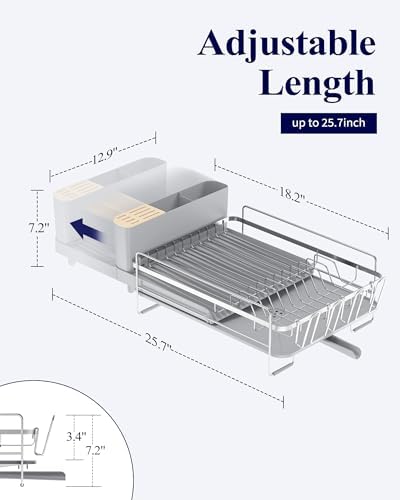 Kitsure Extendable Large Dish Drying Rack, 18.2"-25.7" L x 12.9" W - Image 2