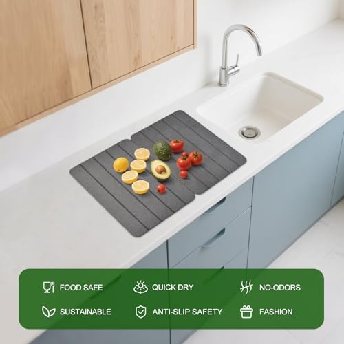 Stone Drying Mat for Kitchen Counter, Double-Sided Diatomaceous Earth Dish - Image 3