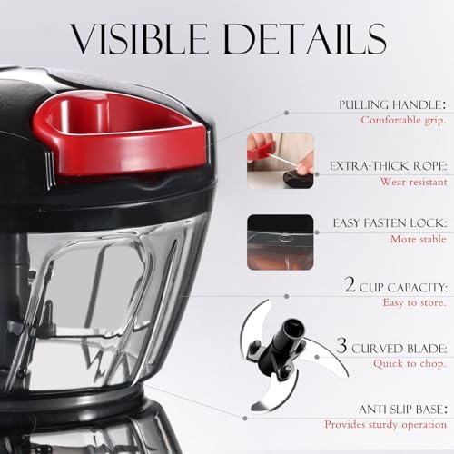 Ourokhome Manual Food Processor Vegetable Chopper, Portable Hand Pull String - Image 3