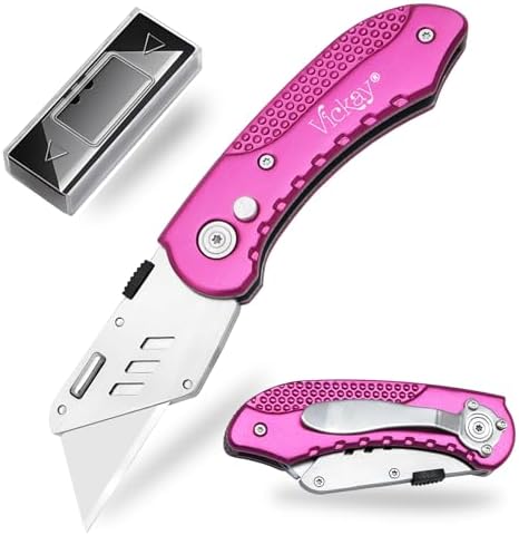 Vickay Folding Utility Knife, Heavy Duty Box Cutter, Razor Knife-Hot Pink by Vickay