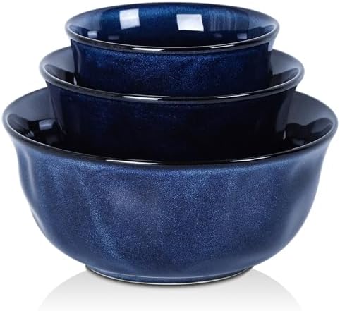 vicrays Ceramic Mixing Serving Bowl Set: Nesting Stoneware Kitchen Decorative by VicraysCeramic