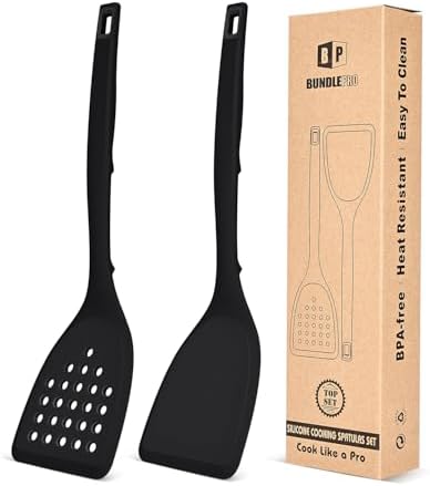 BUNDLEPRO Silicone Spatula, Solid & Slotted Turner by BUNDLEPRO