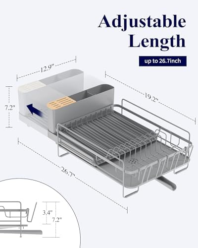 Kitsure Extendable Dish Drying Rack, 19.2"-26.7" L x 12.9" W - Image 2