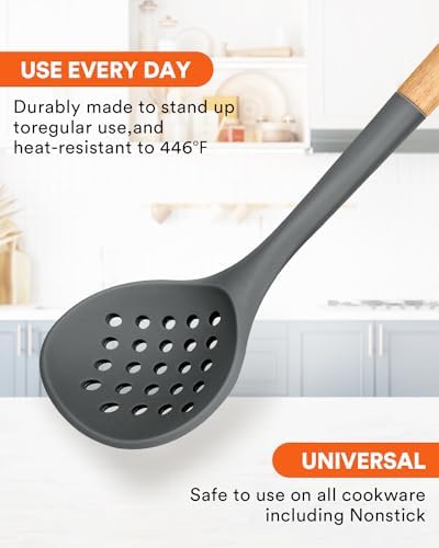 Badiano Silicone Kitchen Ladle Strainer, Large Slotted Spoon - Image 4