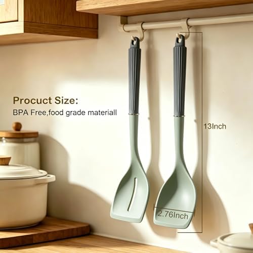 13Inch Silicone Cooking Spoon Spatula, Large Rubber Solid Slotted Spoon Set - Image 3
