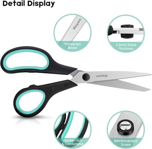 iBayam 8.5" All Purpose Sharp Black Scissors, Comfort-Grip Handles - Image 5