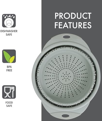 Dexas 10" Collapsible Silicone Colander in Sage, Kitchen Strainer - Image 4