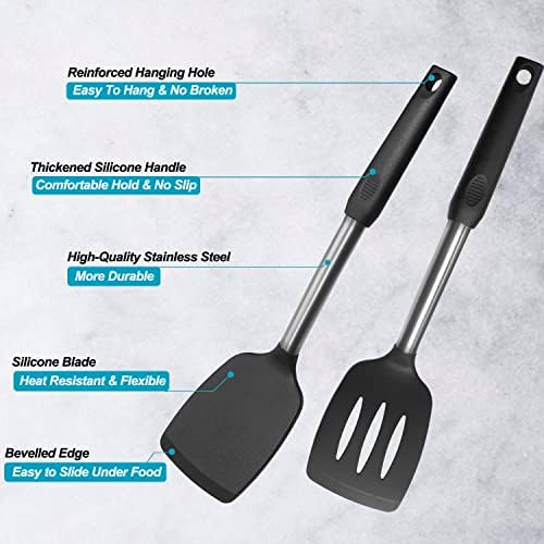2 Pack Spatulas, Solid & Slotted Silicone Spatula Set, Stainless Steel Handle - Image 3