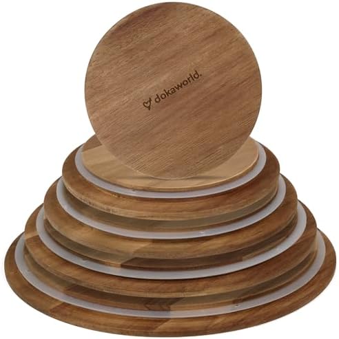 Glass Mixing Bowls Acacia Lids by Dokaworld