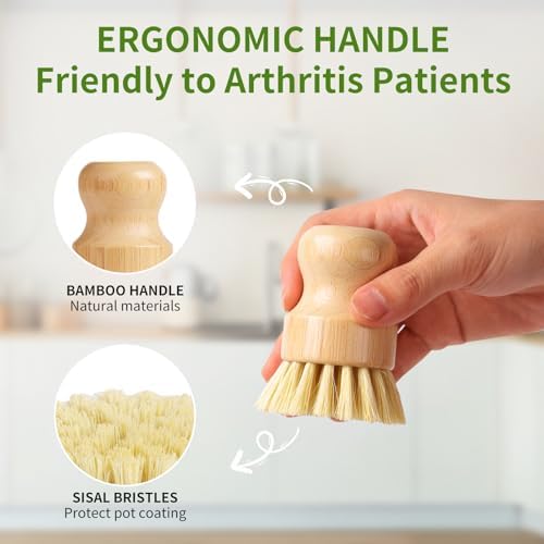 4 Pack Bamboo Dish Brush with Sisal Bristles - Image 4