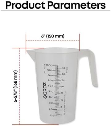 Groz 32 oz Stackable Measuring Jug, Dual Oz/mL Graduations, Microwave & - Image 6