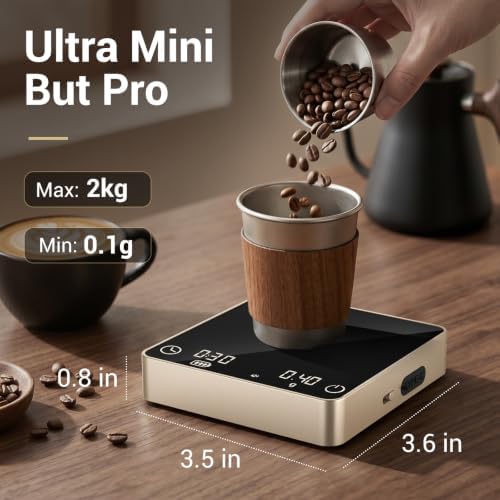 Mini Coffee Scale with Timer, 0.1g/2kg Rechargeable Espresso Scale, 4 Brewing - Image 2