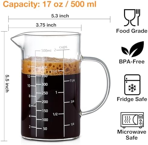 500ML 2 CUP Glass Liquid Measuring Cup - Image 2