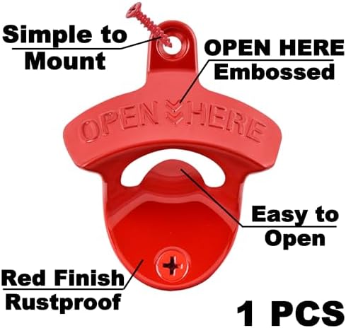 Red Cola Beer Bottle Cap Opener Wall Mounted Stainless - Image 2