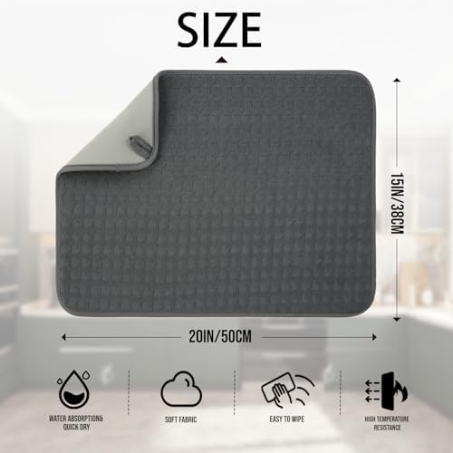 2 Pack Microfiber Dish Drying Mat, Dark Gray - Image 2