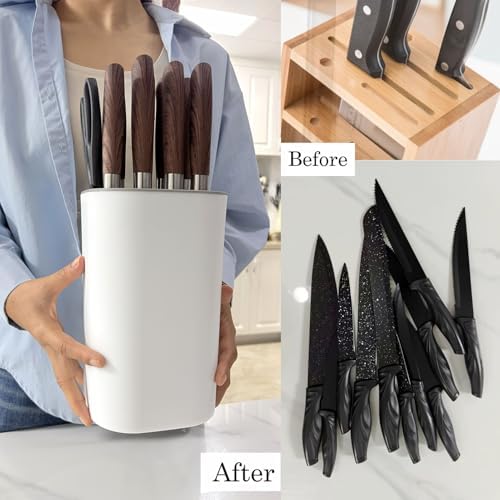 Knife Holder, Universal Knife Block without Knives Square Shape White Kitchen - Image 4