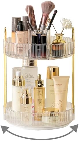 Asayuee 360 Rotating Makeup Organizer, 2 Tier Large Capacity Make Up Organizers by Asayuee