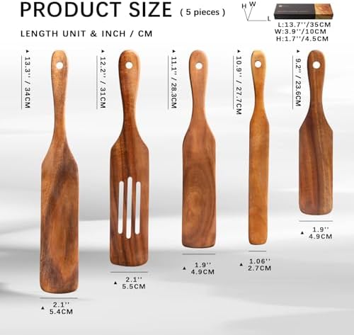 Wooden Spatulas for Cooking, 5-Piece Teak Spurtle Set, Smooth Finish - Image 2