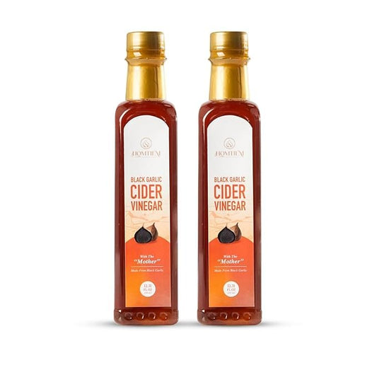Homtiem Black Garlic Cider Vinegar – Naturally Fermented Vinegar Made with Black Garlic and Cider Vinegar, Gluten Free, Rich in Health Benefits, Ideal for Salad Dressings, Sauces, Drinks, and Healthy Recipes (350ml, Pack of 2)