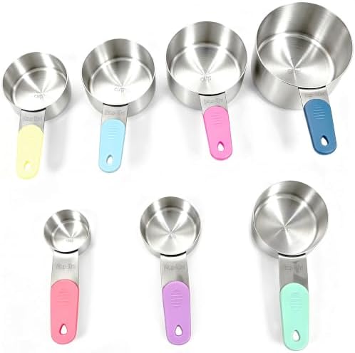 Magnetic Stackable 7 Piece Stainless Steel Measuring Cups, Colorful Handles - Image 3